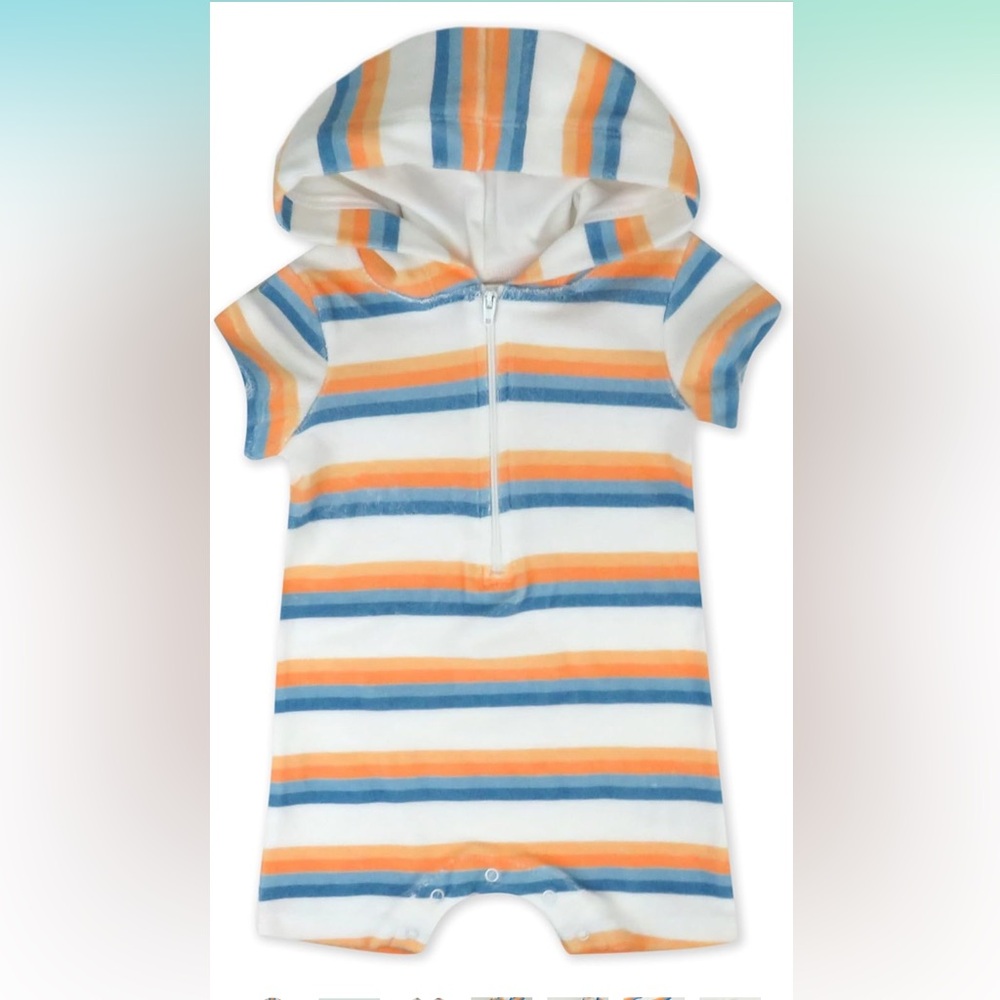 The Honest Company Striped Bodysuit - Blue, Orange, White